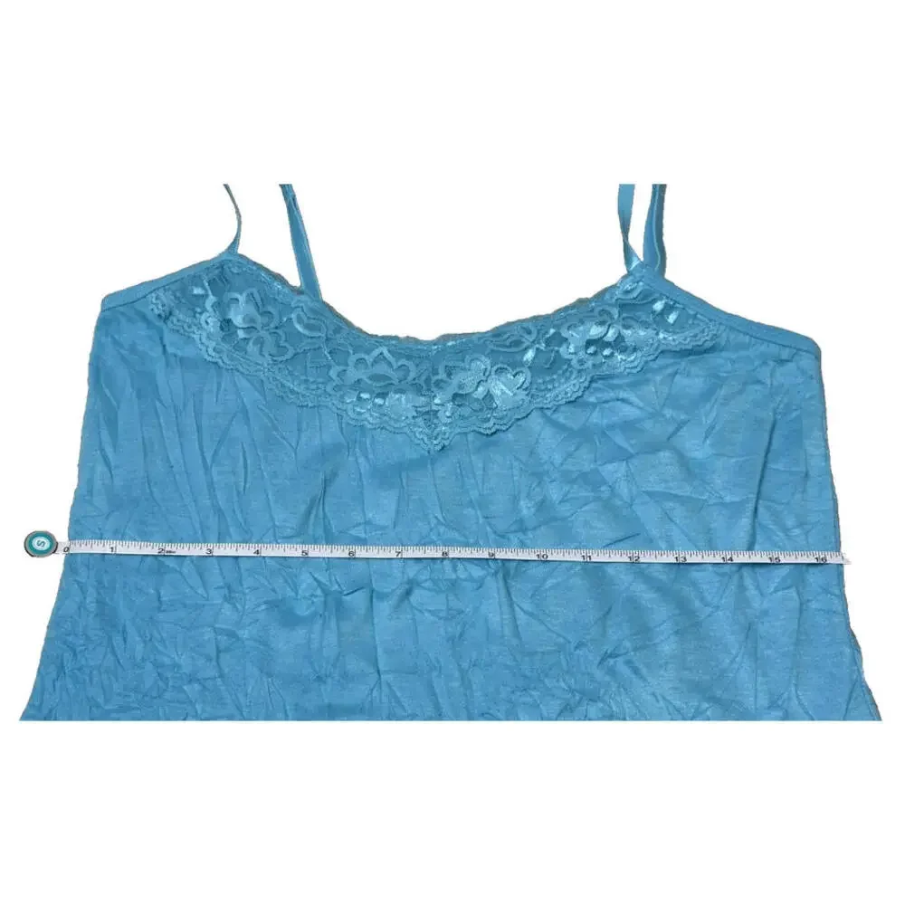 Lace Trim Cami Top Size L Crinkle Turquoise Layering Tank Y2K Fairycore Coquette - Picture 9 of 9